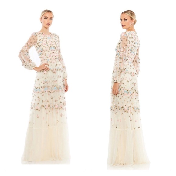 Mac Duggal 35111 NWOT EMBROIDERED BLOUSON SLEEVE GOWN - Picture 1 of 10